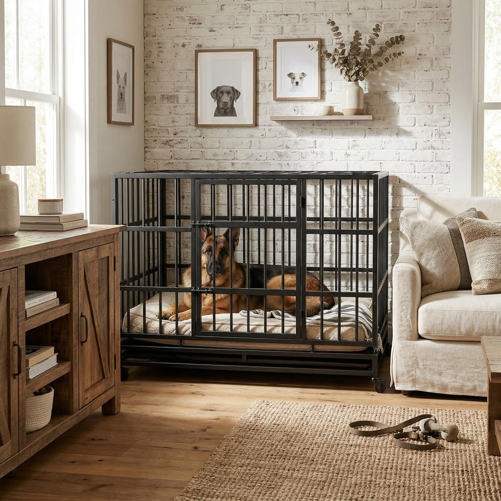 48" Metal Dog Crate with Tray & Wheels K625520