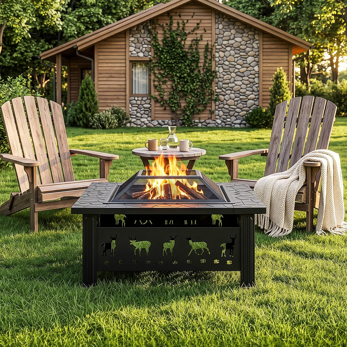 32 Inch Black Wrought Iron Wood Burning Fire Pit H853