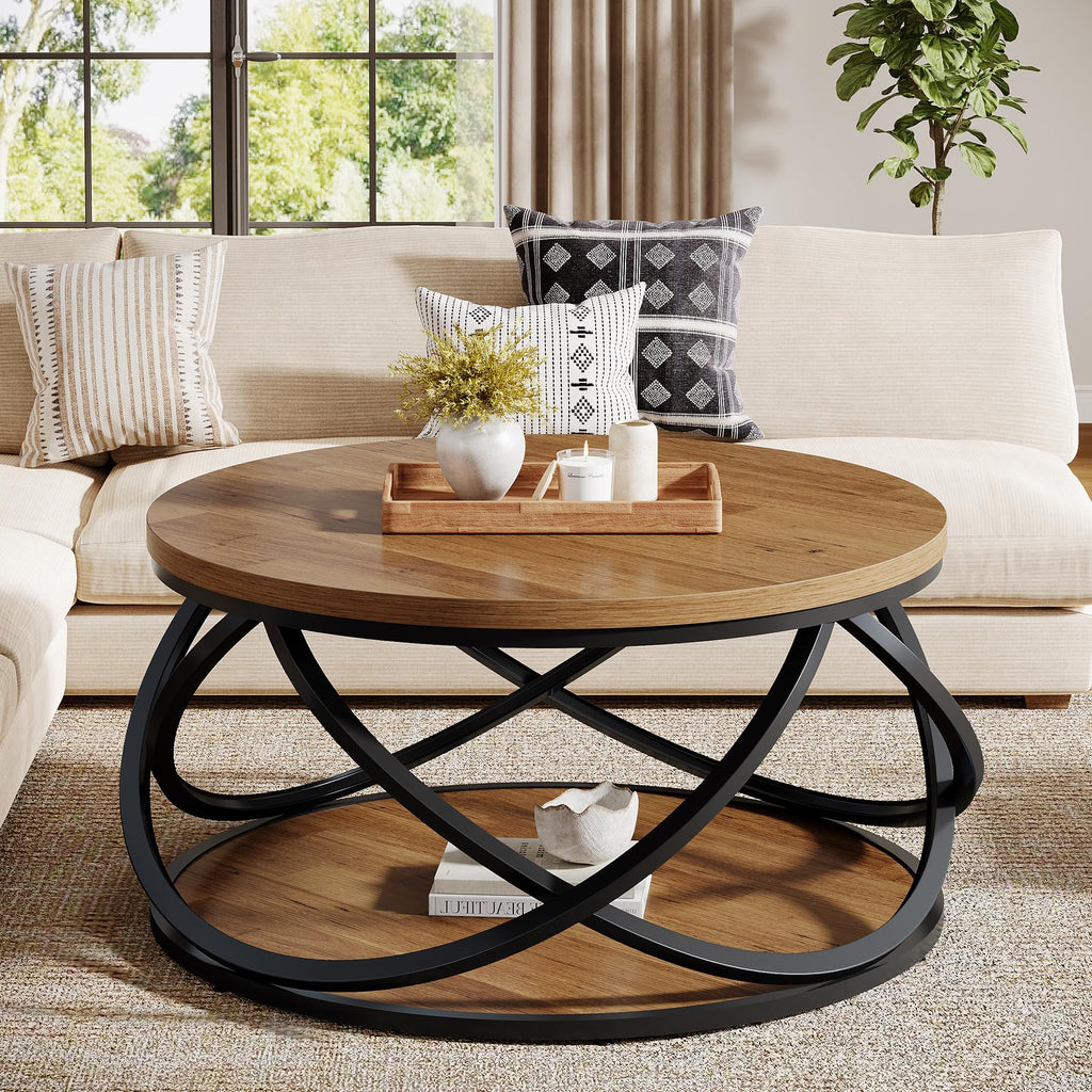 2-Tier Round Coffee Table with Storage Shelf A4836
