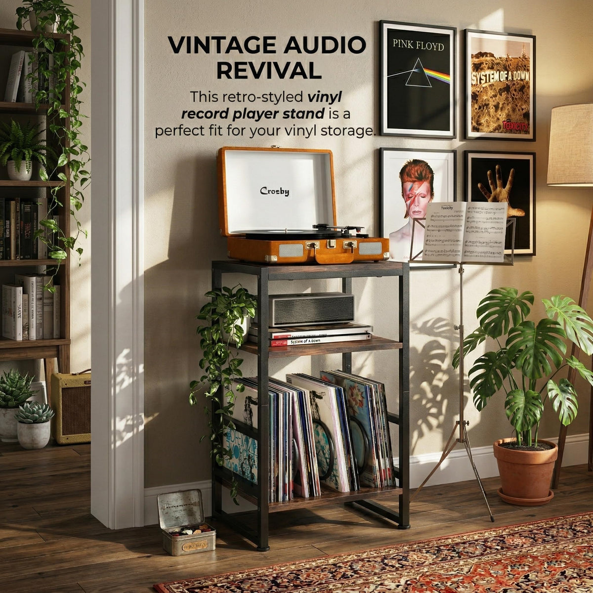 3-Tier Record Player Stand with Storage B520416