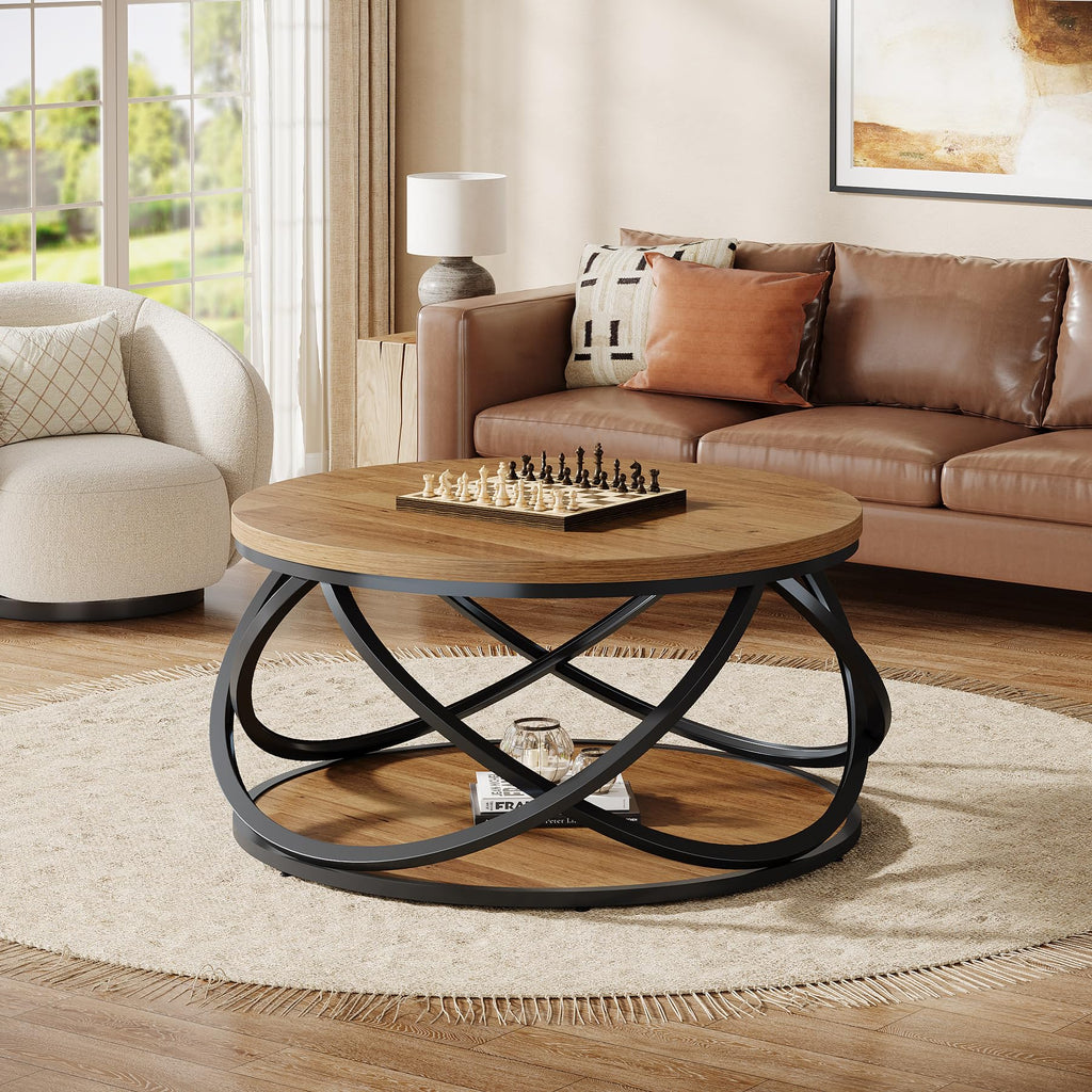 2-Tier Round Coffee Table with Storage Shelf A4836