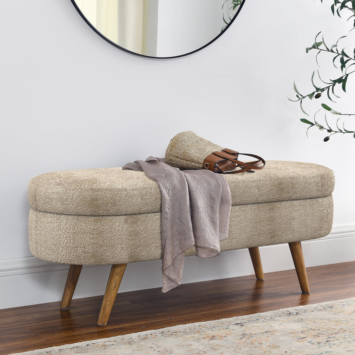 Oval Storage Bench with Rubber Wood Legs T301161
