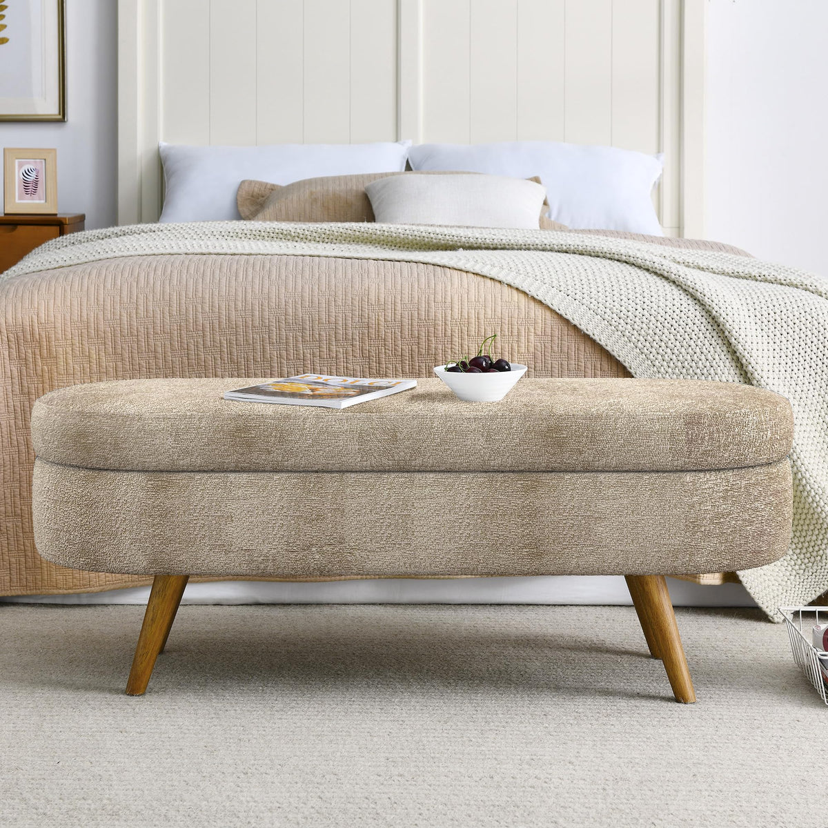 Oval Storage Bench with Rubber Wood Legs T301161