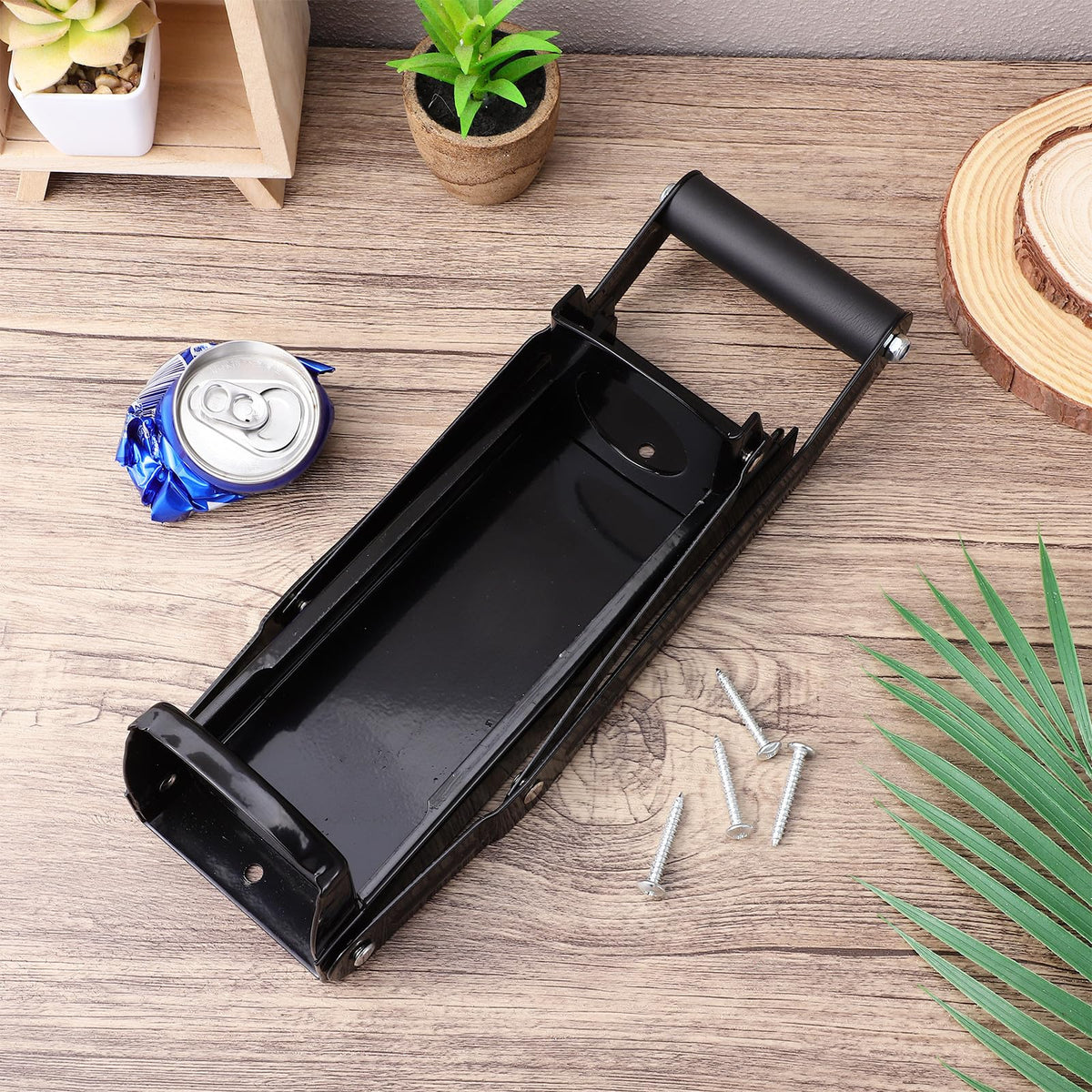 Black Wall Mounted Can Crusher with Bottle Opener F2930