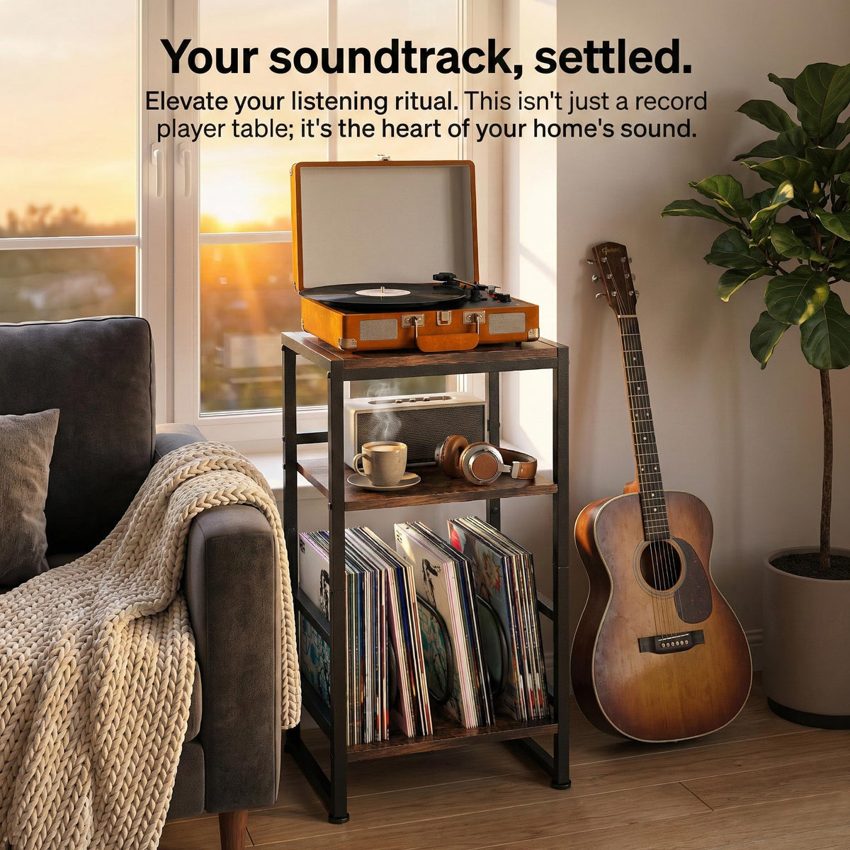 3-Tier Record Player Stand with Storage B520416