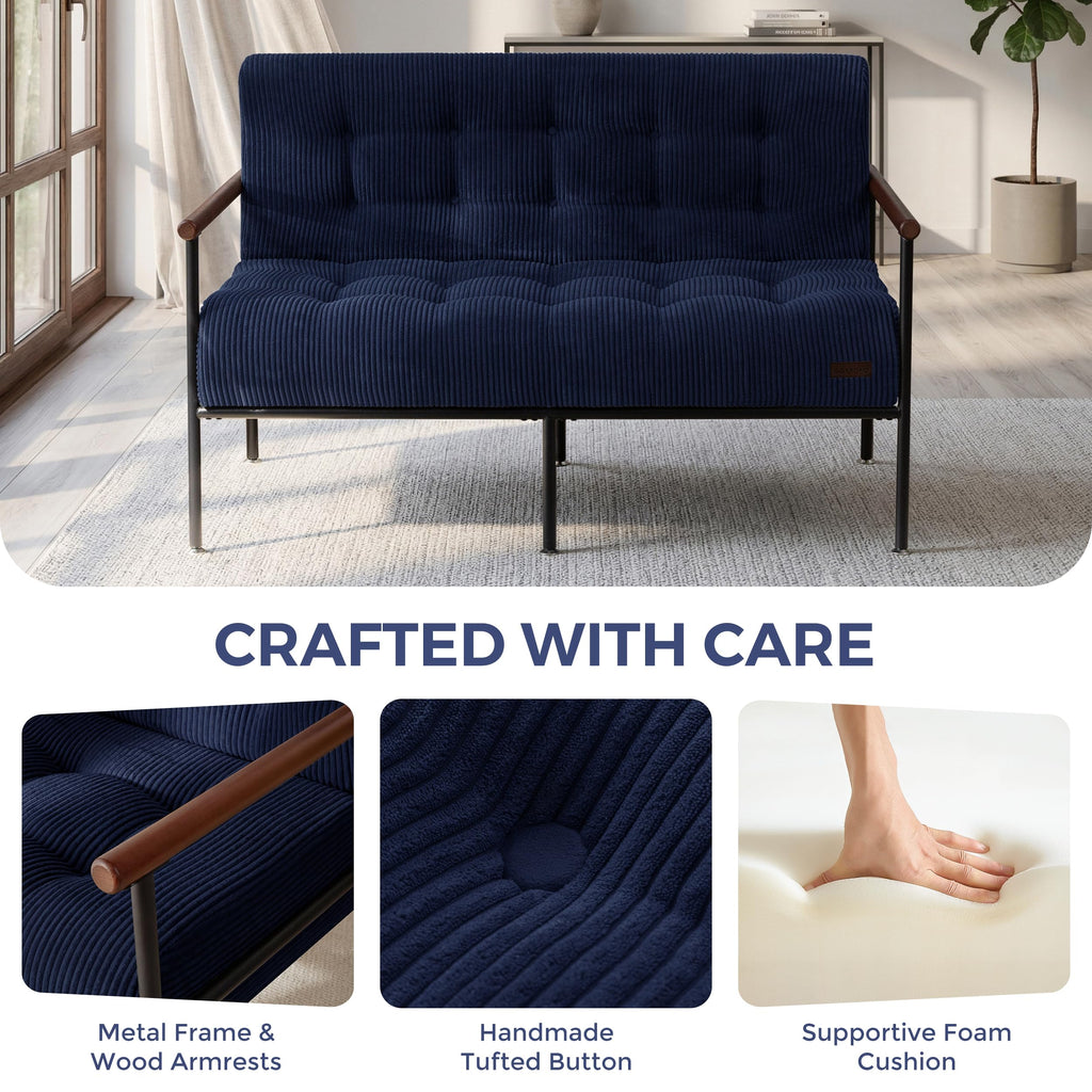 Loveseat Sofa Chair with Metal Frame and Wood Armrests P58124