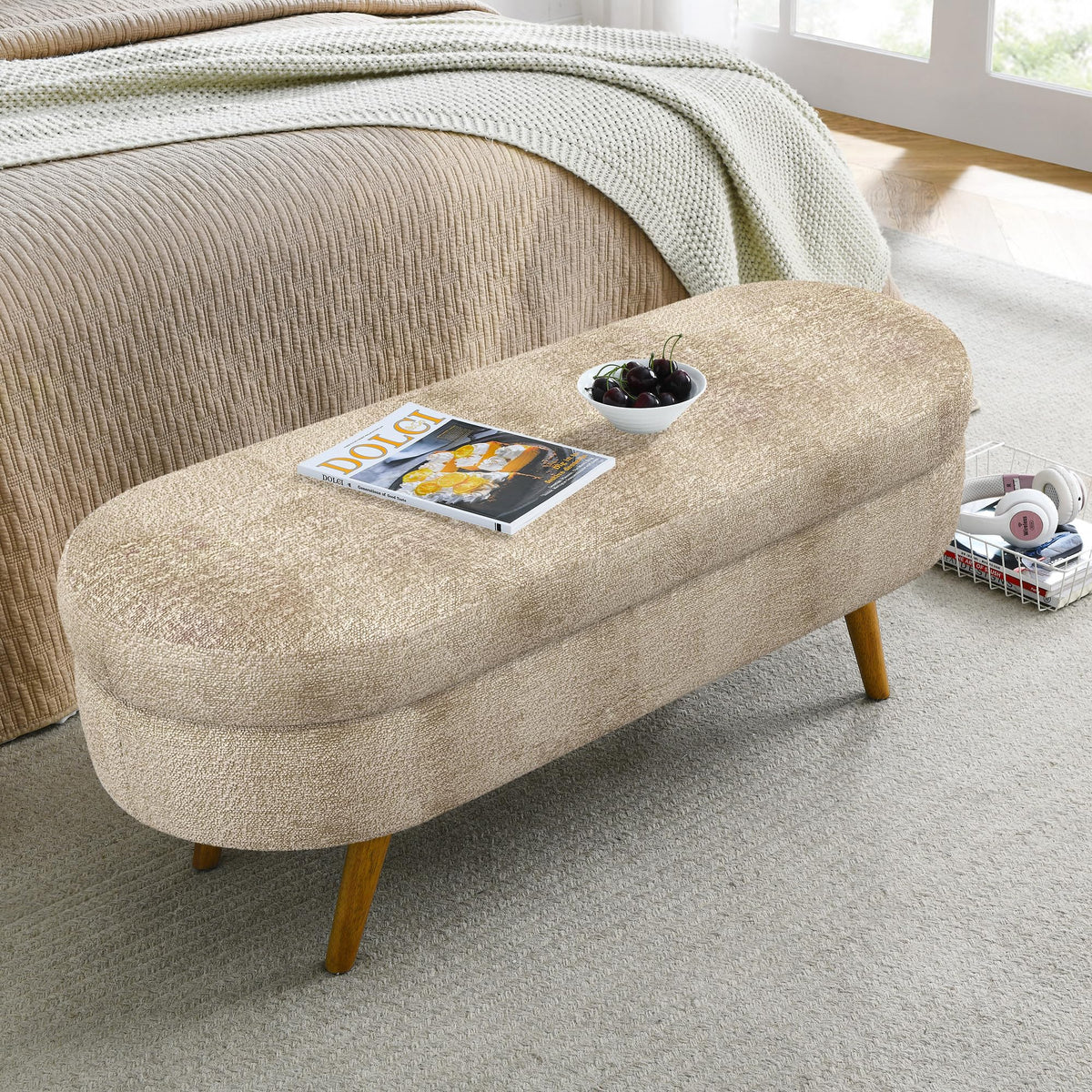 Oval Storage Bench with Rubber Wood Legs T301161